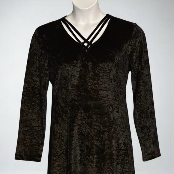 Vintage 90s Brett Alixander Black Crushed Velvet Maxi Dress Size 14 Goth Witchy - Picture 4 of 9